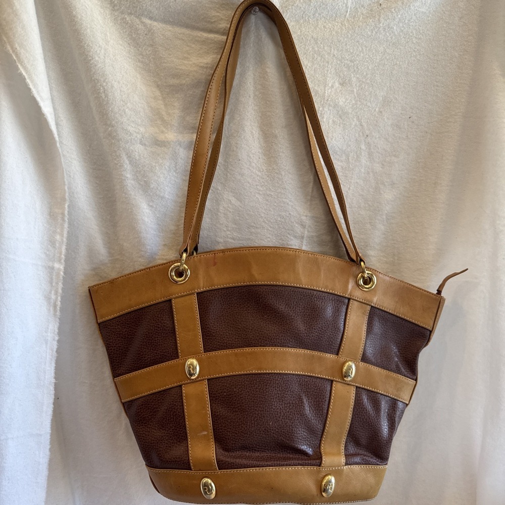 Leather Handbag Brown Large Shopper Tote Bag Boho Chic Weave Pattern Purse